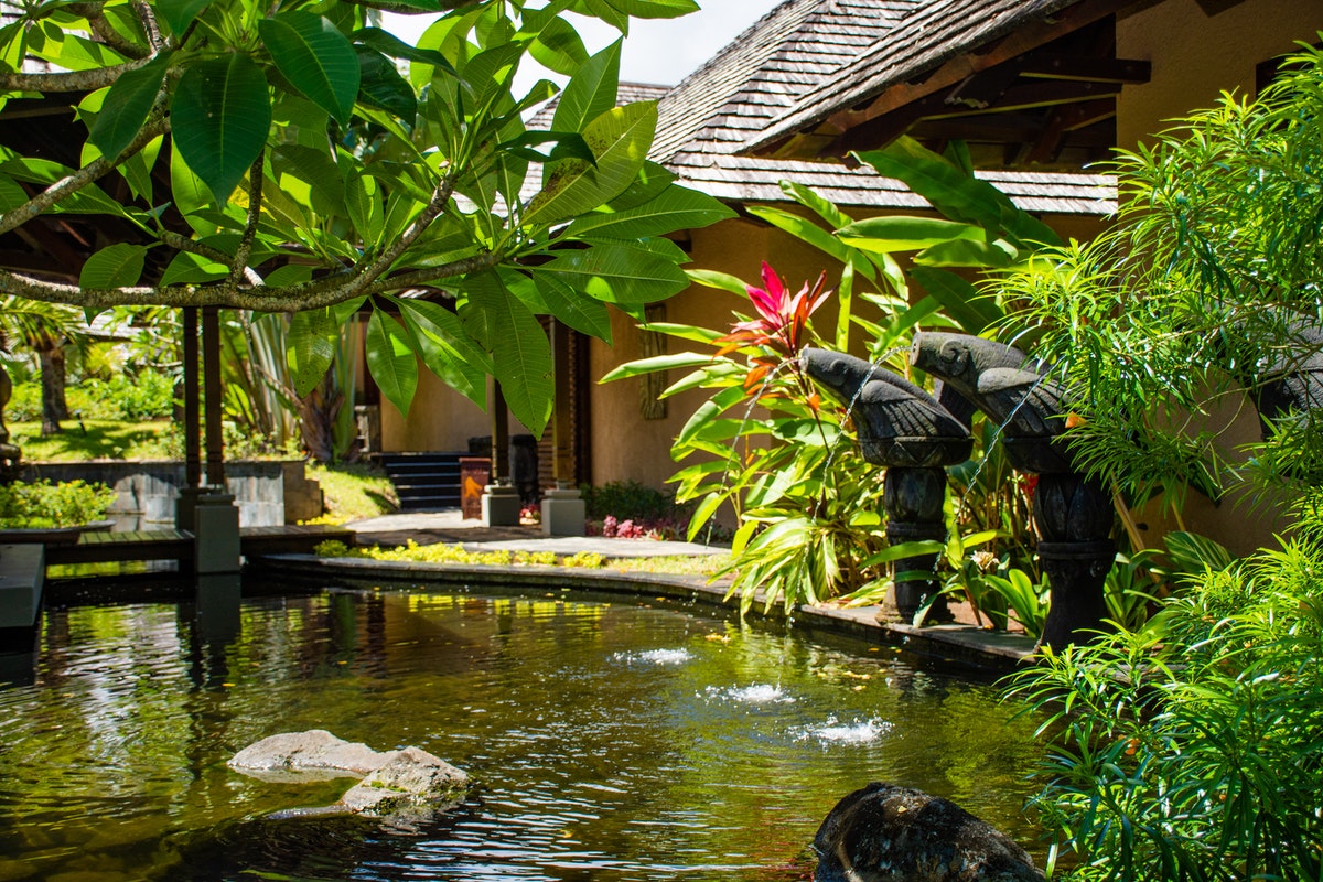Indgang til spaen på Shanti Maurice Resort & Spa, Mauritius