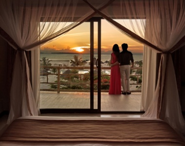 Solnedgang fra Deluxe Ocean View værelse på Gold Zanzibar Beach House and Spa
